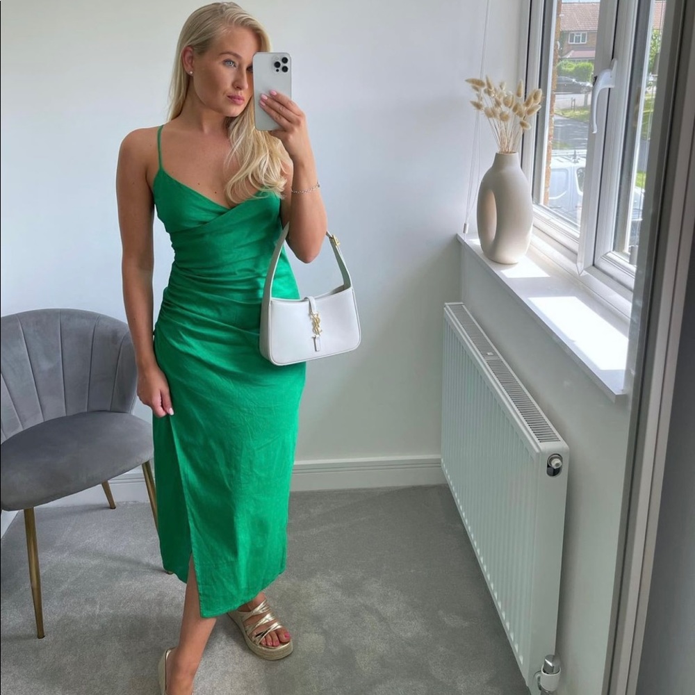 Zara green satin slip buttoned dress - Picture 1 of 6